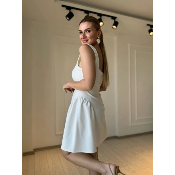 Kadın Omuz Askılı Kare Yaka Ithal Atlas Kumas Mini Elbise