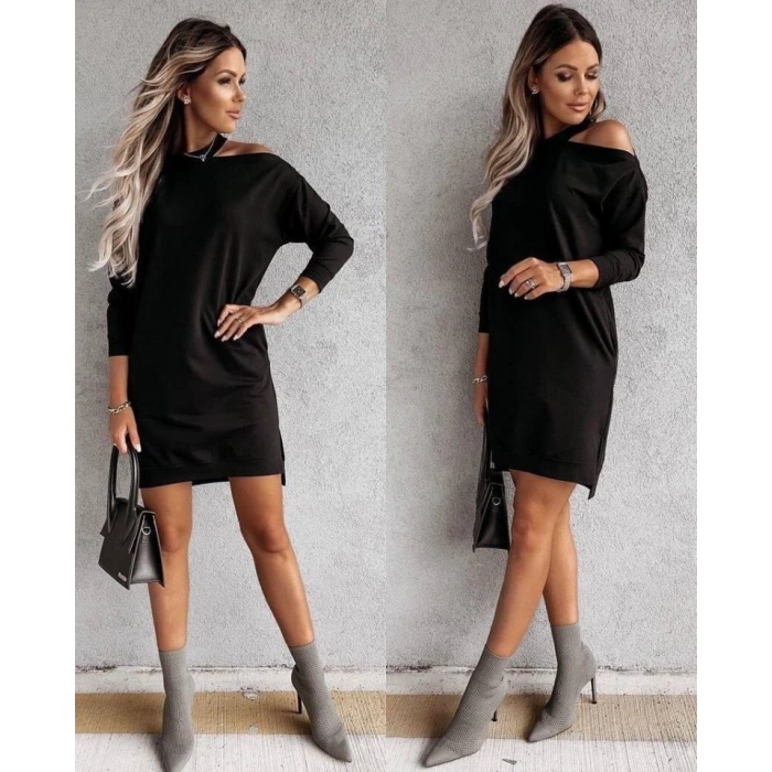 Kadın Omuz Detay İki İplik Mini Elbise