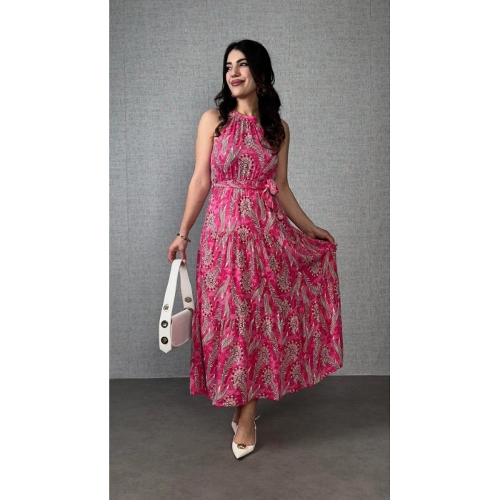 Kadın Omuzlardan Açık Boyundan Geçmeli Desenli Süprem Bluz