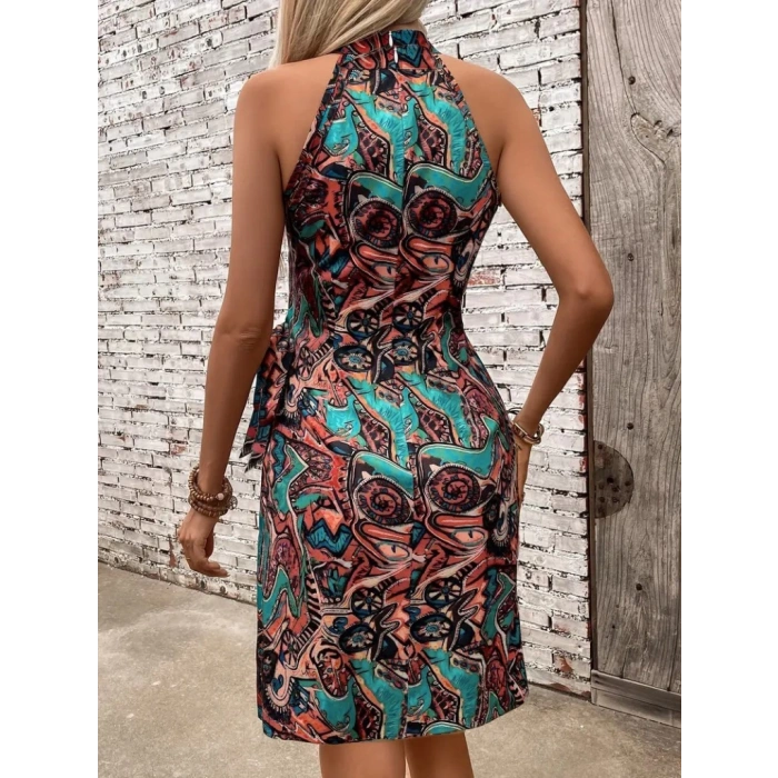 Kadın Omuzlardan Açık Yarı Balıkçı Yaka Yandan çapraz Bağlama Detaylı Süprem Kısa Elbise