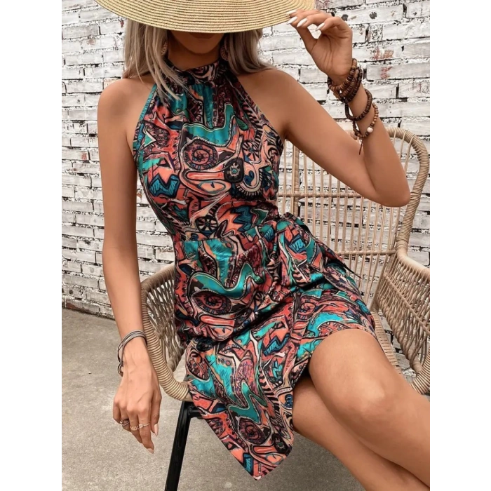 Kadın Omuzlardan Açık Yarı Balıkçı Yaka Yandan çapraz Bağlama Detaylı Süprem Kısa Elbise