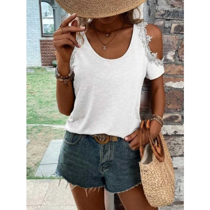 Kadın Omuzlardan Açık Yuvarlak Yakalı Viskon Bluz