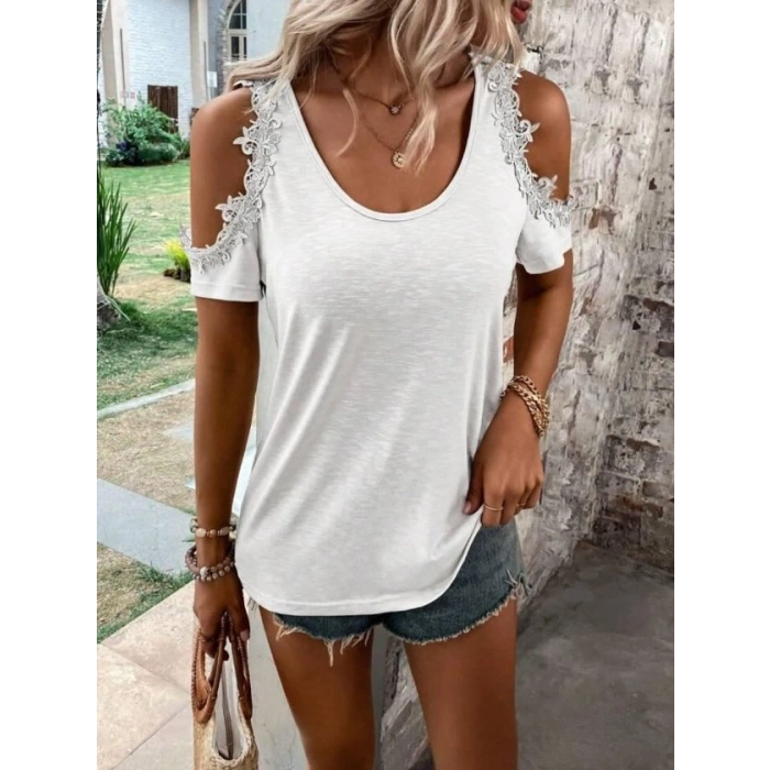 Kadın Omuzlardan Açık Yuvarlak Yakalı Viskon Bluz