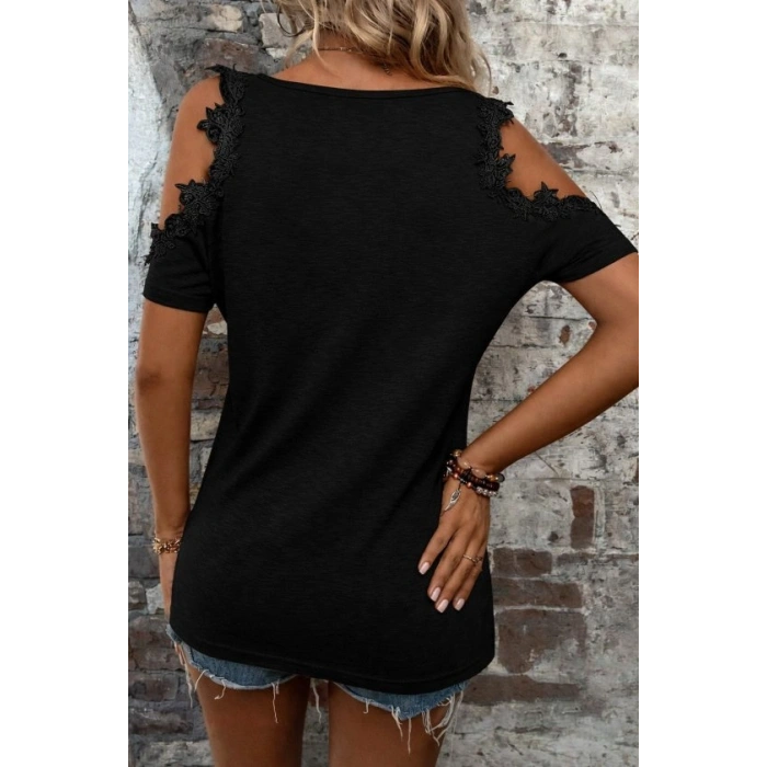 Kadın Omuzlardan Açık Yuvarlak Yakalı Viskon Bluz