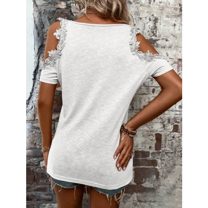 Kadın Omuzlardan Açık Yuvarlak Yakalı Viskon Bluz