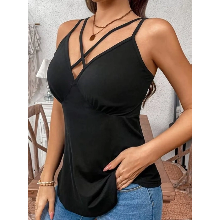 Kadın önden çapraz Askılı Uzun Vıskon Bluz