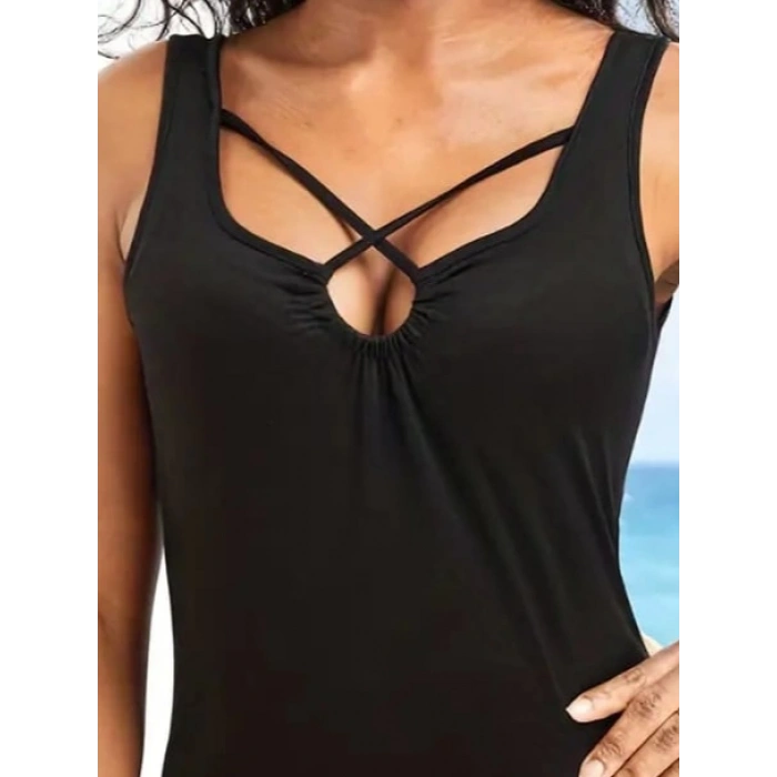 Kadın önden çapraz Detay şerit Askılı Viskon Bluz