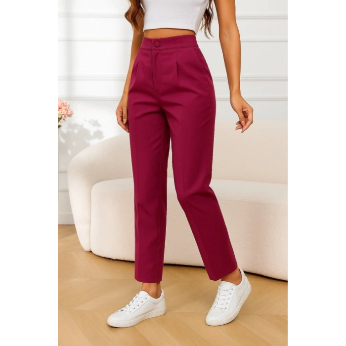 Kadın önden Fermuarlı Cepli Geniş Kesim Lame Deri Pantolon