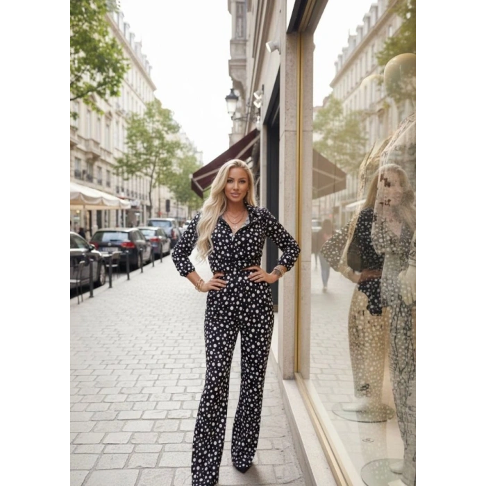 Kadın Puantiye Detay Kadife Kumaş Hırka Pantolon Ikili Takım