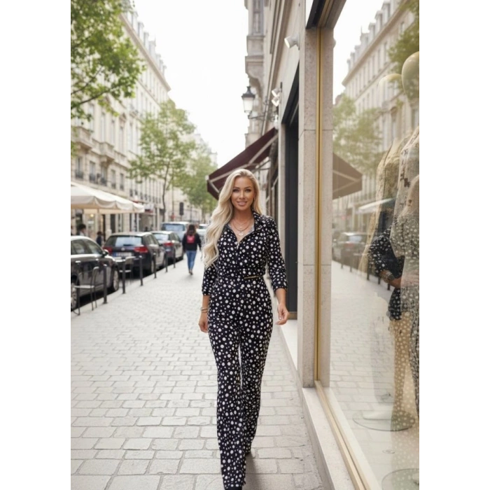 Kadın Puantiye Detay Kadife Kumaş Hırka Pantolon Ikili Takım