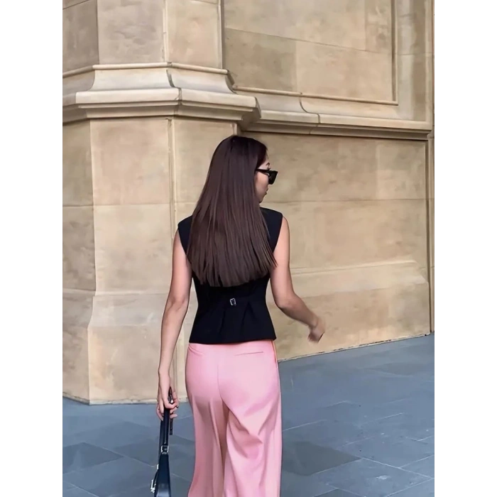 Kadın Sıfır Kollu önden Düğmeli Atlas Yelek