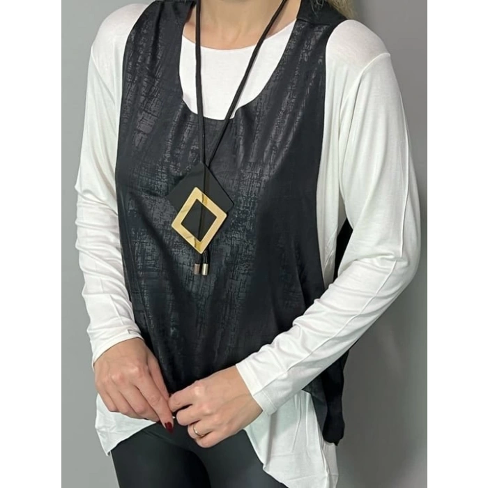 Kadın Siyah Deri Yelekli Kolye Dahil üçlü Takım