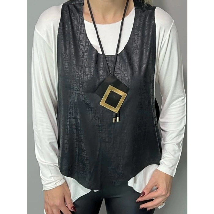 Kadın Siyah Deri Yelekli Kolye Dahil üçlü Takım