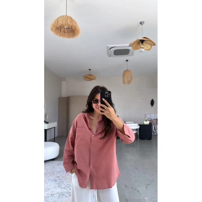 Kadın Tek Cepli Over Size Ketem Gömlek