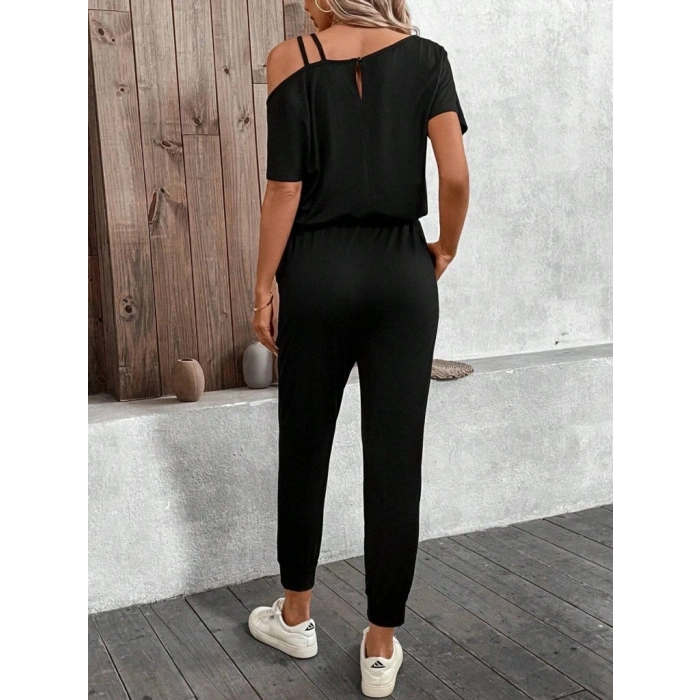 Kadın Tek Omuzdan Açık Viskon Iki Iplik Bluz Bağcıklı Pantolon Ikili Takım