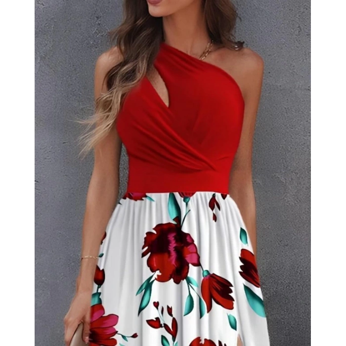 Kadın Tek Omuzdan Askılı Damla Detaylı üst Dalgıç Alt Süprem Maxi Elbise