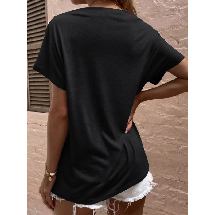 Kadın Tek Omuzu Açık Düğme Detaylı Salaş Viskon Bluz