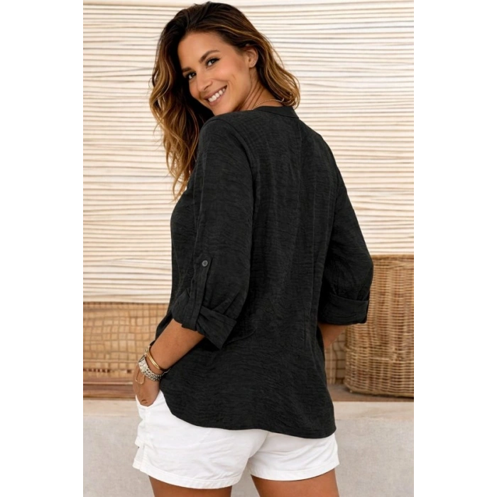 Kadın Truvakar Kol Hakim Yakalı Yandan Düğme Detaylı Aerobin Bluz