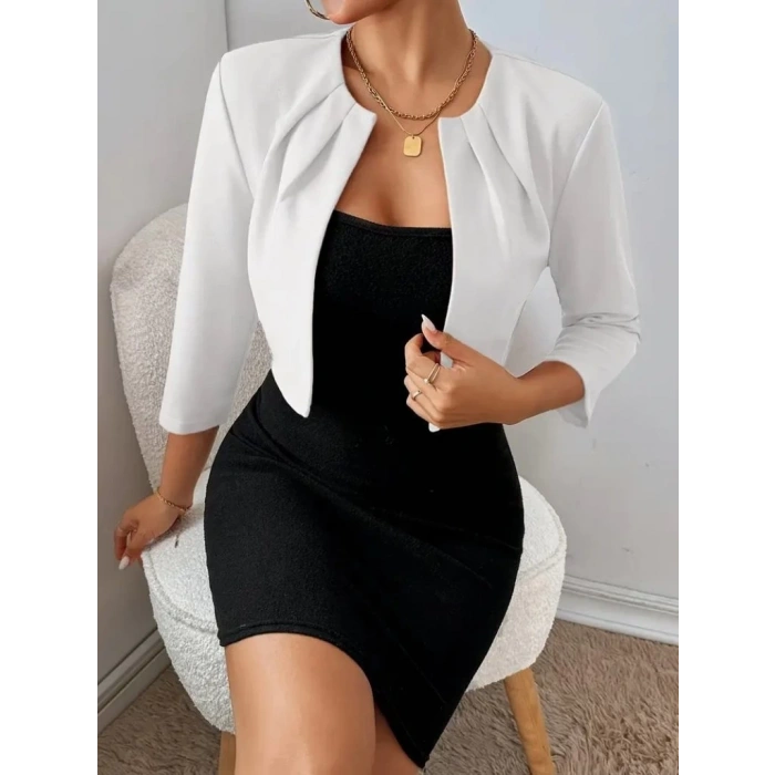 Kadın Truvakar Kol önü Açık Kısa Ithal Krep Ceket