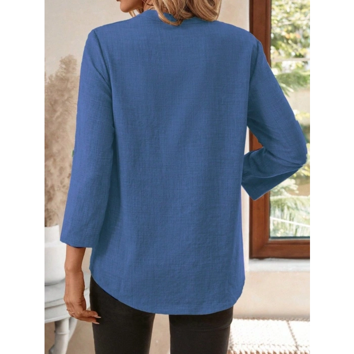 Kadın Truvakar Kol V Yakalı Keten Bluz