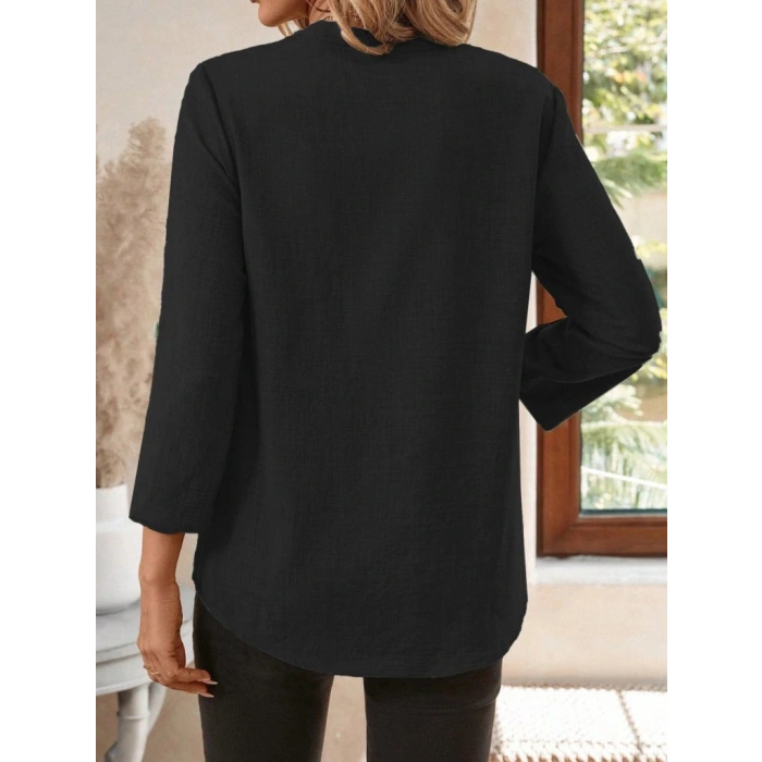 Kadın Truvakar Kol V Yakalı Keten Bluz