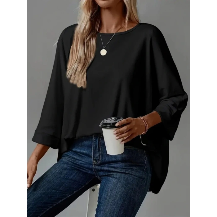 Kadın Truvakar Kollu Bisiklet Yaka Viskon Bluz