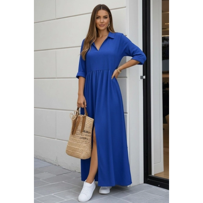 Kadın Truvakar Kollu V Yakalı Yırtmaçlı Uzun Aerobin Elbise