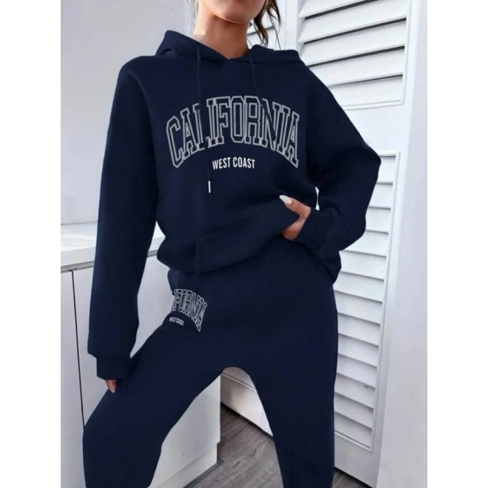 Kadın üç Iplik Kumaş California Kapşonlu Ikili Takım