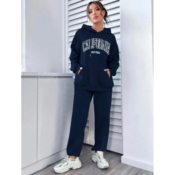 Kadın üç Iplik Kumaş California Kapşonlu Ikili Takım