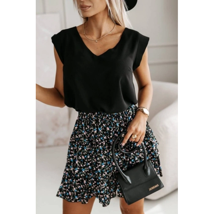 Kadın üst Sandy Kumaş Bluz, Alt çiçek Desenli Süprem Kumaş Etek Ikili Takım