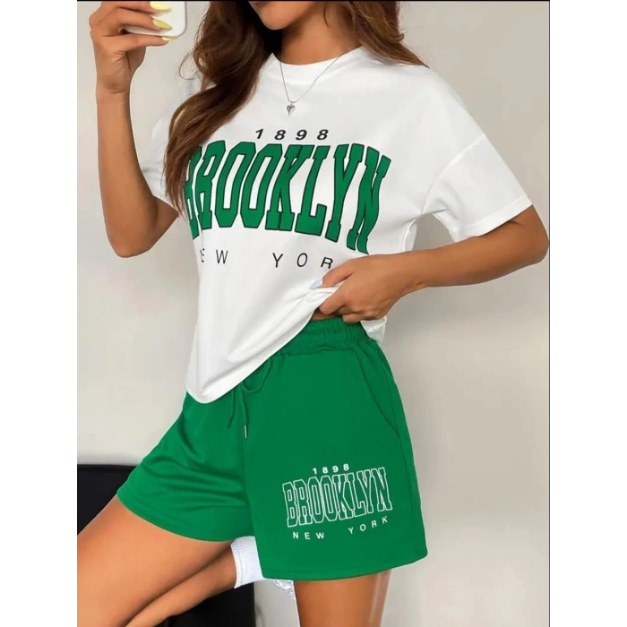 Kadın Üst Süprem Alt İki İplik Kumaş Brooklyn Baskılı İkili Takım