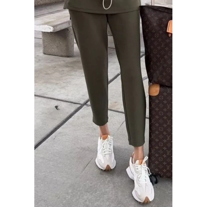 Kadın Uzun Kollu Balıkçı Yaka Belden Lastikli Modal Bluz Ve Pantolon Ikili Takım