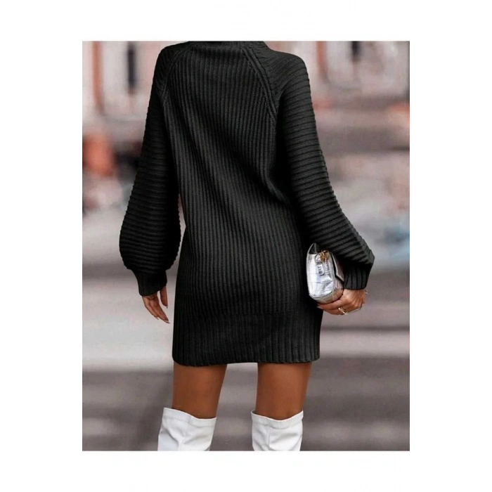 Kadın Uzun Kollu Balıkçı Yaka Mini Triko Elbise