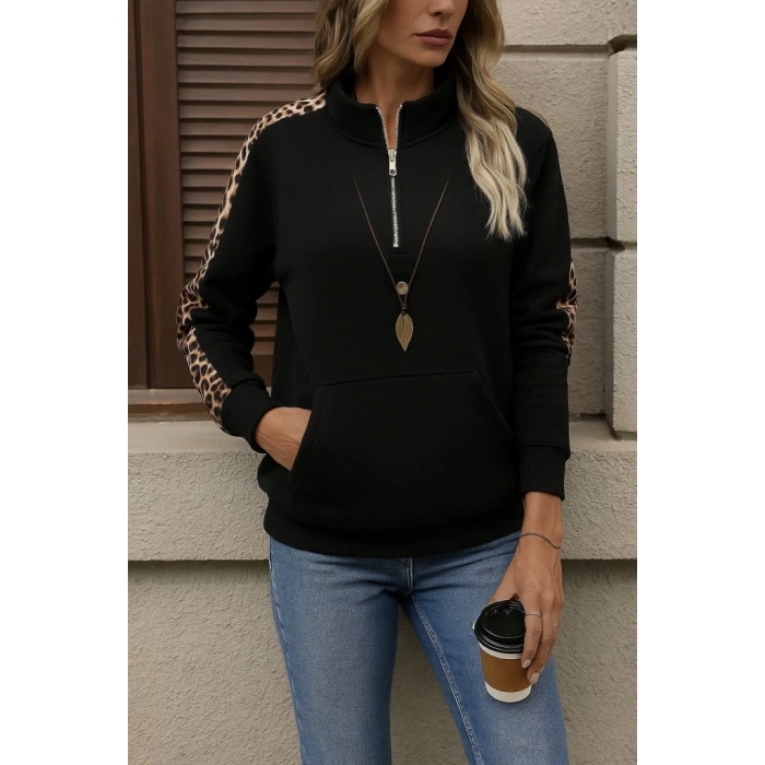 Kadın Uzun Kollu Balıkçı Yaka önden Fermuarlı Polar Bluz