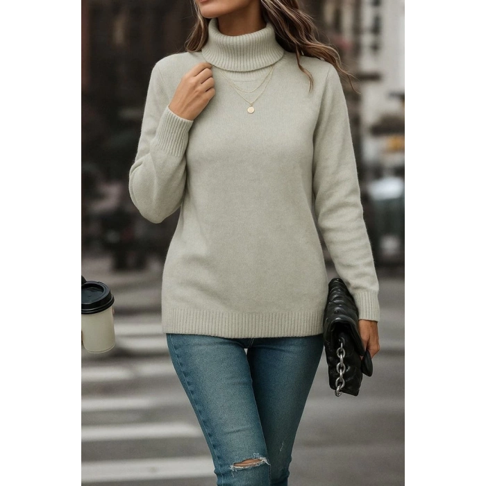 Kadın Uzun Kollu Balıkçı Yaka Triko Bluz