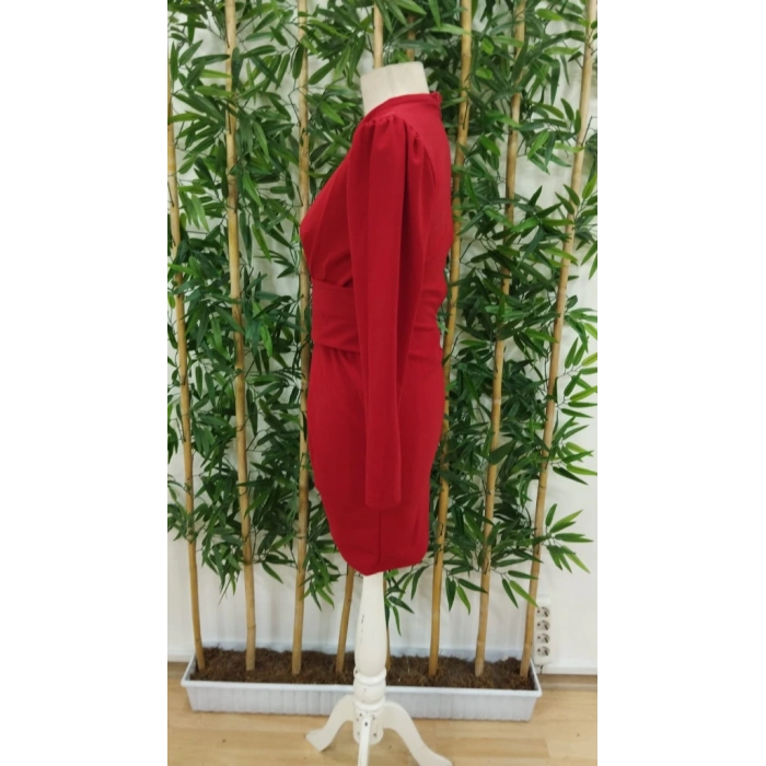 Kadın Uzun Kollu Bisiklet Yaka Bel Kemer Detay Ithal Krep Elbise