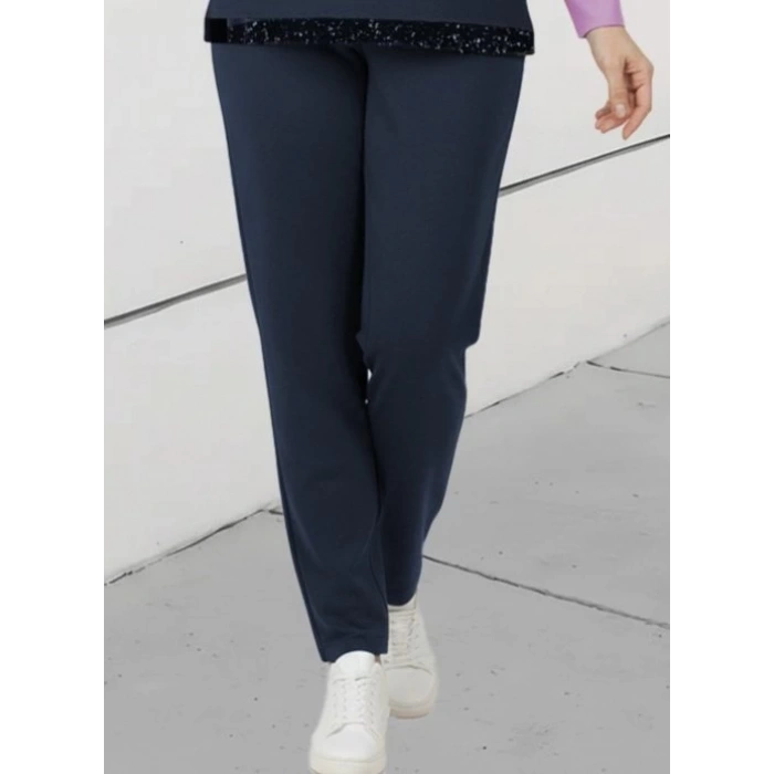 Kadın Uzun Kollu Bisiklet Yaka çizgili Desen Iki Iplik Bluz Ve Pantolon Ikili Takım