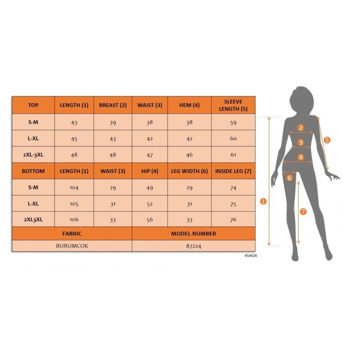 Kadın Uzun Kollu Bisiklet Yaka Desenli Burgu Bluz Ve Pijama Ikili Takım