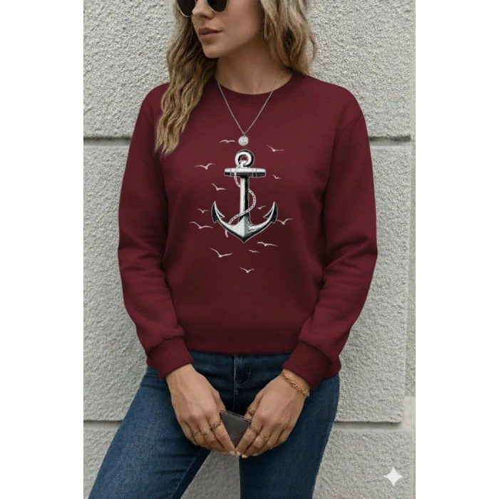 Kadın Uzun Kollu Bisiklet Yaka Desenli Viskon Iki Iplik Bluz