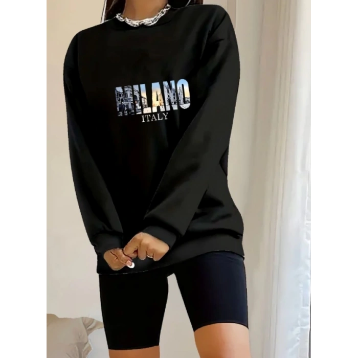 Kadın Uzun Kollu Bisiklet Yaka Desenli Viskon Iki Iplik Bluz