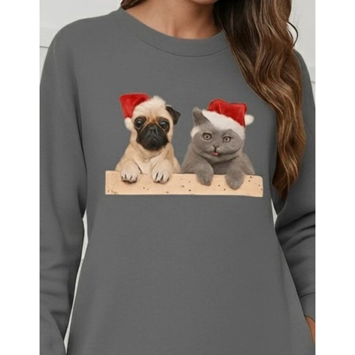 Kadın Uzun Kollu Bisiklet Yaka Desenli Viskon Iki Iplik Bluz