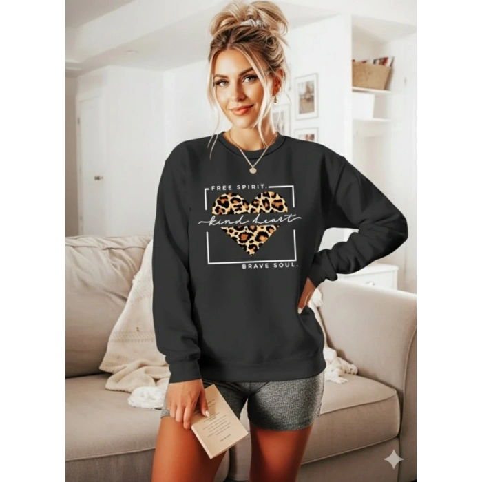 Kadın Uzun Kollu Bisiklet Yaka Desenli Viskon Iki Iplik Bluz