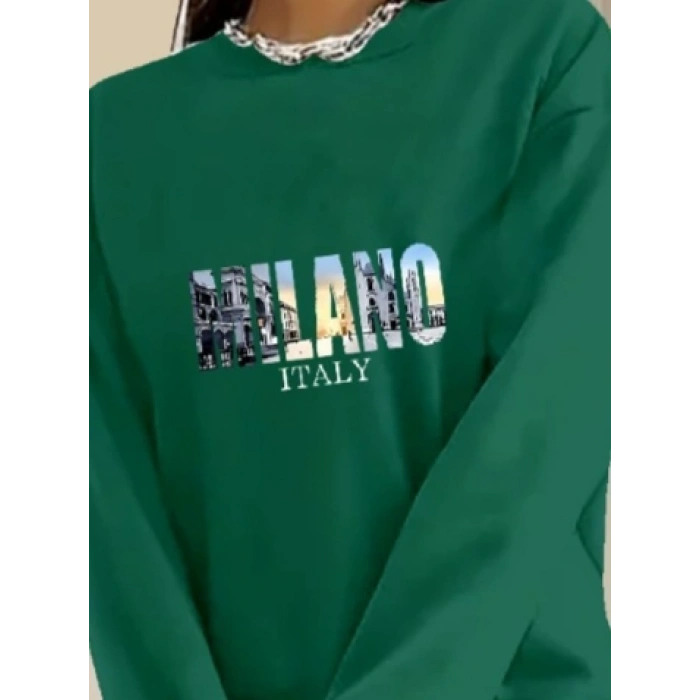 Kadın Uzun Kollu Bisiklet Yaka Desenli Viskon Iki Iplik Bluz