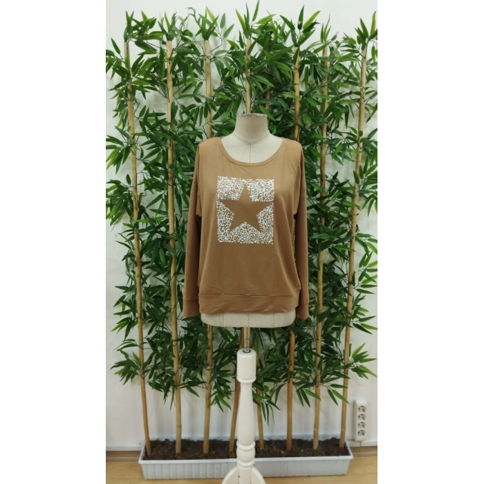 Kadın Uzun Kollu Bisiklet Yaka Desenli Viskon Iki Iplik Bluz