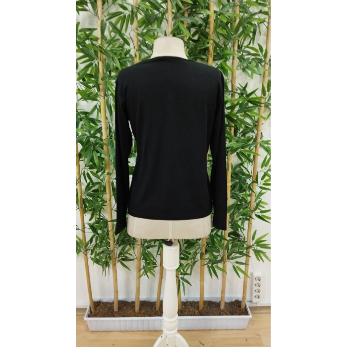 Kadın Uzun Kollu Bisiklet Yaka Gülümseyen Surat Desenli Viskon Bluz