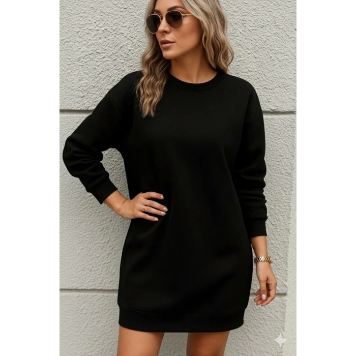 Kadın Uzun Kollu Bisiklet Yaka Iki Iplik Elbise