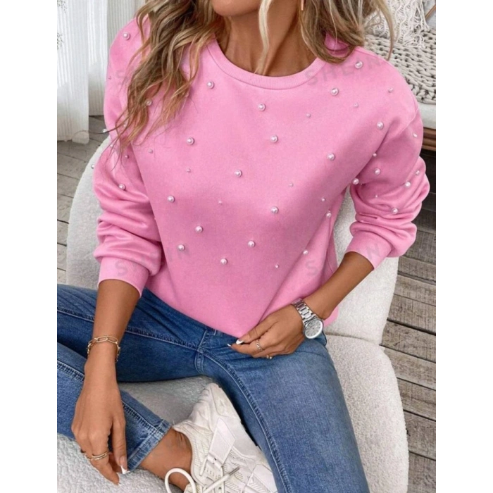 Kadın Uzun Kollu Bisiklet Yaka Inci Detay Sweat