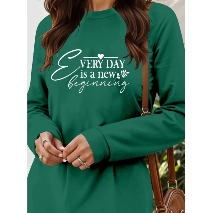 Kadın Uzun Kollu Bisiklet Yaka Kısa Viskon Iki Iplik Elbise