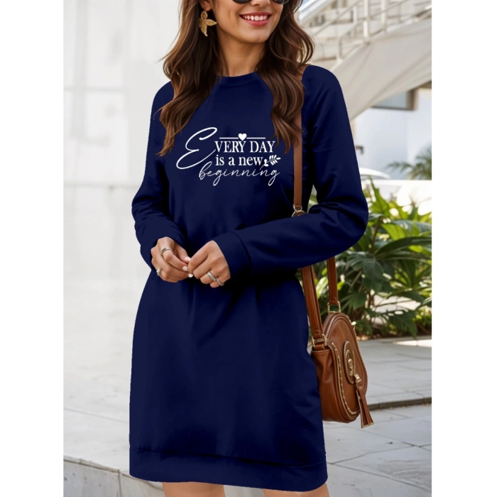 Kadın Uzun Kollu Bisiklet Yaka Kısa Viskon Iki Iplik Elbise