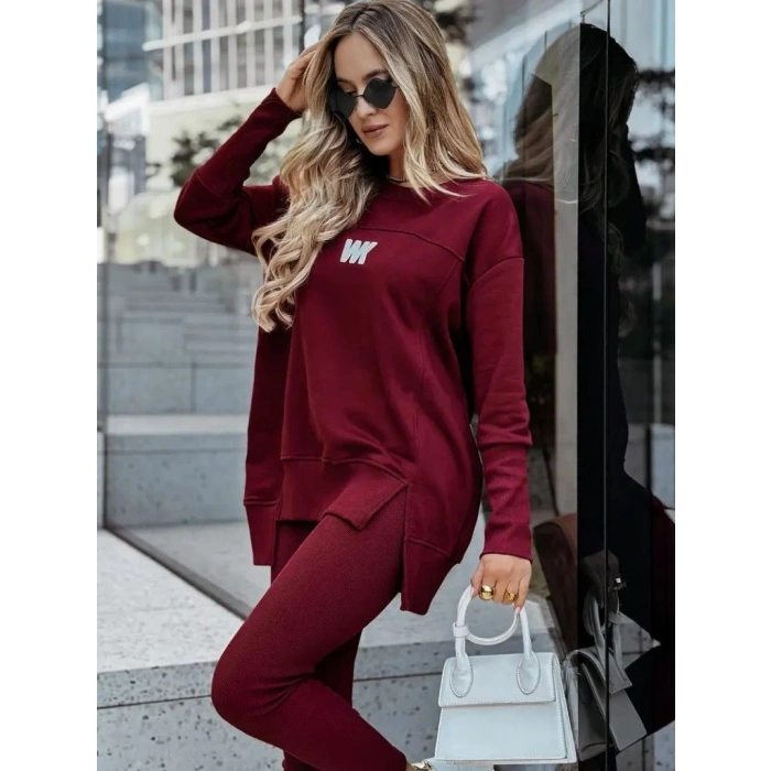 Kadın Uzun Kollu Bisiklet Yaka Nervurlu Viskon Iki Iplik Ve Tayt Pantolon Ikili Takım